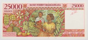 Numismática, Madagascar. Cédula de 25000 Francos 1998 P-82 FE