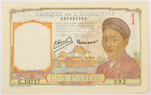 Numismática, Indochina. Cédula de 1 Piastre 1949 P-54d FE