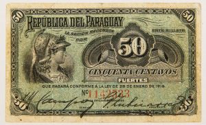 Numismática, Paraguai. Cédula de 50 Centavos Fuertes 1916 P-137a.1