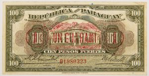 Numismática, Paraguai. Cédula de 100 Pesos Fuertes 1936 P-168a