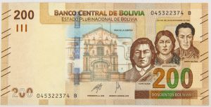 Numismática, Bolívia. Cédula de 200 Bolivianos 2018 P-W252.2.2 FE
