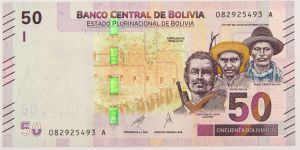 Numismática, Bolívia. Cédula de 50 Bolivianos 2018 P-W250.2.1 FE