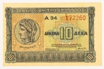 Numismática, Grécia. Cédula de 10 Dracmas 1940 P-314