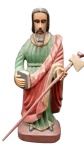 São Judas Tadeu esculpido em madeira com policromia, Mestra Vania Oliveira , renomada artesã brasileira de Alagoas , altura  35 cm base 13 cm Cajado e dedos  com quebrado , veja imagens extra