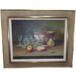 LHames - "frutas"  - óleo/ tela,  assinado canto inferior esquerdo-  medindo 46 x 60 cm  (Moldura no estado )