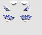 Seis bowls em porcelana japonesa  azul e branca  decorados com flores , medindo 5 x 12 cm.