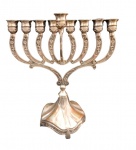 Chanukiá em metal dourado   para 8 velas  medindo 24 x 21 cm no estado (necessita banho )