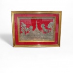 That  Luang   representando Monumento Nacional do Laos ( Budista )  prata ou  metal prateado em relevo, colado em papel / eucatex,  medindo 38 x 51 cm (possui vidro na moldura )