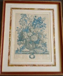 Gravura européia emoldurada de Robert Furber  representando mês de junho , medindo 48 x 60cm ( com vidro )