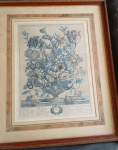 Gravura colorida  européia emoldurada de Robert Furber  representando mês de abril , medindo 48 x 60 cm ( com vidro )