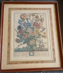Gravura colorida  européia emoldurada de Robert Furber  representando mês de março , medindo 48 x 60 cm ( com vidro )