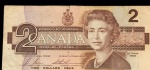 Estampa Rainha Elizabeth II , Nota de 2 DOLLARS, reverso PássaroBem  conservado
