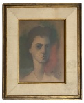 ADO MALAGOLI - (São Paulo 1906 / Porto Alegre 1994) - Obra sobre cartão "retrato feminino" assinada no canto inferior direito, localizada Rio, protegida por moldura de madeira vidro transparente. Acompanha certificado de procedência. Medida da obra 39 x 29cm. Medida total 48 x 58cm.