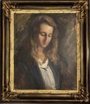 OSWALDO TEIXEIRA (Rio de Janeiro 1905 / Rio de Janeiro 1974) - Obra em óleo sobre tela "retrato feminino", assinada e dedicada ao desembargador Diocleciano Martins  no canto inferior direito, datada 1951, "ao amigo Martins com afeto" localizada Rio. Acompanha certificado cedido pelos familiares. Medida da obra 55 x 65cm. Medida total 87 x 77cm.