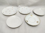 Lote de 4 pires de chá e 1 prato de sobremesa em porcelana. Medindo o maior 18cm de diâmetro. Leve fio de cabelo.