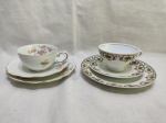 Lote de 2 trios de chá com bolo em porcelana, sendo uma Renner e uma Real.
