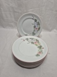 Jogo de 6 pratos de sobremesa em porcelana Real, floral. Medindo 19cm de diâmetro.