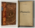 LOPES, B. - PLUMÁRIO - Sonetos e Poesias. Rio de Janeiro: s.n., (1905?). 76 pp. Encadernado sem as capas da brochura, páginas amareladas pelo tempo e com pequenos furos, exemplar bem preservado. 13 x 21 cm.