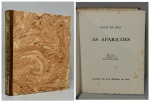LIMA, Jorge de. - AS APARIÇÕES. Rio de Janeiro: Sociedade dos Cem Bibliófilos do Brasil, 1966. Poemas de Jorge de Lima, extraídos do livro do mesmo autor ilustrado com água forte e água tinta de Eduardo Sued. Vigésima publicação da Sociedade dos Cem Bibliófilos do Brasil, realizada sob a direção de Raymundo de Castro Maya e Geraldo Amorim. Texto composto à mão em "Grotesca Reforma Magra", impresso em prelos manuais por Oswaldo Caetano da Silva, Cleanthes Gravini e Darcy Vieira que também tiraram as gravuras na Gráfica de Artes S. A. do Rio de Janeiro. Tiragem única de 120 exemplares em papel Vèlin d'Arches, iniciada a 10 de janeiro de 1965 e terminada em 25 de Abril de 1966. As placas que serviram para as ilustrações foram inutilizadas. Exemplar n.º 68; Impresso para Alexandre Marcondes Filho. 74 pp. Encadernação editorial com sobrecapa. Ótimo estado de conservação. 23 x 29 cm.