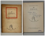 DRUMMOND DE ANDRADE, Carlos. -  50 POEMAS ESCOLHIDOS PELO AUTOR. Rio de Janeiro: Serviço de Documentação/Ministério da Educação e Saúde, 1956. PRIMEIRA EDIÇÃO COM DEDICATÓRIA DO AUTOR PARA O POETA WALMIR AYALA: " A Walmir Ayala, com a simpatia de Carlos Drummond de Andrade. Rio, fev. 1957".  93 pp. + índice. Brochura em bom estado de conservação. 14 x 19 cm.