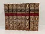 GIBBON, Edward. - THE HISTORY OF THE DECLINE AND FALL OF THE ROMAN EMPIRE. With notes by Dean Milman and M. Guizot. A New Edition, with additional notes, by WILLIAM SMITH, D.C.L. & LL.D. In eight volumes. With Portrait and Maps. London: John Murray, 1881. Encadernação de época em pleno couro marrom e marmorizado nos três cortes. Ótimo estado de conservação. 415 pp. + Map Império Romano; Map The Imigrations of the Barbarians + 425 pp. + mapa; Western Asia + 433 pp. Europe + 410 pp.; Italia + 415 pp. + The Eastern Empire divide into Themes; Map of the Mahometan Empire + 428 pp. + Map Europe and parto f Asia and Africa at the Time of Charlemagne; Map of the Crusades + 412 pp..; Map Ancient Rome 434 pp. + Map. Environs Rome. Encadernação de época em pleno couro marrom e marmorizado nos três cortes. Páginas íntegras e limpas. Ótimo estado de conservação.14 x 22 cm. Versão completa e anotada de uma das obras histórias mais famosas da língua inglesa.