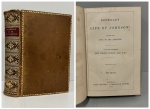 BOSWELLS  LIFE OF JOHNSON. Including their Tour to the Hebrides. By the right honourable JOHN WILSON CROKER, LL.D. F.R.S. New Edition. With portraíts, in one volume. London: John Murray, 1876. 874 pp. Encadernação antiga em pleno marrom e os três cortes marmorizados. A última capa da encadernação está solta. Páginas limpas e integras em ótimo estado de conservação. 15 x 24 cm.