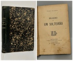 CASTRO, Viveiros de . - DIARIO DE UM SOLTEIRÃO. Rio de Janeiro: Domingos de Magalhães - Editor, 1895. PRIMEIRA EDIÇÃO. 212 pp. + índice + catálogo. Encadernação antiga sem as capas da brochura, páginas amareladas dado o tipo de papel utilizado, mas íntegro, embora frágil, sem grifos ou carimbos, sem furos. Raro livro de contos de teor naturalista. Raro. 12 x 18,5 cm.