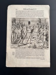 BRY, Theodore de. - GRAVURA ORIGINAL DO SÉCULOS XVI DE THEODORE DE BRY. HISTTORIA NAVIGATIONIS,1592. Gravura histórica do século XVI retratando um ritual antropofágico entre povos indígenas Tupinambá do Brasil. A Ilustração faz parte da Obra AMERICAE TERTIA PARS DE THEODOR DE BRY, publicada em 1592, baseada nos relatos de HANS STADEN sobre suas experiências entre nativos. Pág. 212 HISTORIA NAVIGATIONIS. Ótimo estado de conservação.