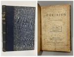 F. A. DE CARVALHO JUNIOR. - PARISINA. Theatro - Versos. // Folhetins - Critica Litteraria // Esecriptos Politicos. Prefacio de Arthur Barreiros. Rio de Janeiro: Typ. de Agostinho Gonçalves Guimarães & C, 1879. PRIMEIRA EDIÇÃO. 192 pp. + índice. Encadernação antiga preservando a capa da brochura. Páginas amareladas, sem grifos ou carimbos. Raro. 11 x 17 cm.