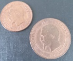 2 Moedas / França peças muito antigas !! datas de 1854 e 1856 !! ambas em matrerial bronze !! tempo de Napoleon III !! alto valor internacional !!