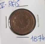 Moeda de Portugal !! valor de V Reis !! data bem antiga 1874 !! alto valor internacional !! material bronze !!