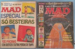 2 revistas MAD !! edição especial 1987 !! e MAD Super-Extra !! varios Extra- Terrestres , E.T. de Varginha !! + E.T. do filme !! + ALF !! + WELberson !! e o famoso Alfabeto marciano !! revista apresentam desgaste do tempo !!