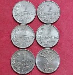 6 Moedas - Brasil !! valor de 1 Cruzeiro dos anos de 1970 até 1977  !! Já estao escassas  !! Material cupro-niquel-aco !! ! valor inicial muito abaixo de mercado !!