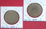 2 Moedas / Brasil - valor de 200 reis anos de 1887 e 1888 !! material niquel !!