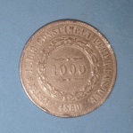 Moeda - brasil valor de 1000 reis ano de 1860 !! material Prata !!! tempo do imperio !!