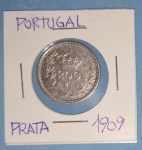 Moeda - Portugal !! valor de 200 reis !! ano de 1909 !! material Prata !! alto valor de mercado cerca de 240,00 Reais !!  valor inicial muito baixo !!