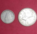 2 Moedas/ Canada !! material prata !! valor de 10cents /1944 e 25 cents ano de 1966 !!