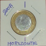 Moeda - Brasil - Reverso horizontal !! valor de 1 real ano de 2008 !! Valor estimativa de mercado = 80,00 Reais , !!