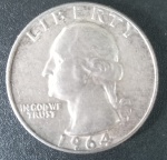 Moeda USA !! Quarter Dollar de Prata !! ultima data que foi Prata 900 !! ano de 1964 !! proximos anos em material ferroso !!  equivale 25 centavos de dollar !!