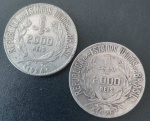 2 Moedas - Brasil  !! valor de 2000 Reis de material Prata !! data de 1924  e 1926 !! vulgarmente chamadas mocinha !! datade 26 dificil de aparecer !!