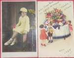 Cartofilia- 2 Cartões Menina Com pose com Flor na Mão !! E cartão tematico de Feliz Ano Novo !! Raridade ano de 1935  !!!  !! 