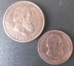 2 Moedas - Brasil !! valor de 10 e 20 Reis !! data de 1869 !! Tempo do Imperio !! material em bronze !! data bem legivel !! valor inicial muito abaixo de mercado !!