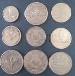 9 Moedas do Brasil !! todas diferentes !! todas do material bronxe aluminio !! valor de 1000 Reis - 2000 Reis ( 1939 )  - 1 e 2 cruzeiros e tambem 500 Reis da decada de 1930 !! peças que ja estão sumindo !!