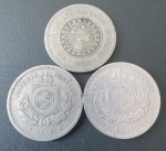 3 Moedas - Brasil !! valor de 100 Reis !! data de 1878 !! + 1881 !! e 1895 !!  !! tempo do Imperio e tempo da republica !!  !! material cuproniquel !! valor inicil muito abixo de mercado !!