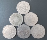 6 Moedas - Brasil !! valor de 100 Reis !! datas de 1884 + 1885 + 1887 + 1888 + 1895 + 1896 !! material cuproniquel !! dificil de aparecer todas juntas !!