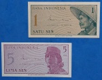 2 Cedulas - Indonesia !! Flor de estampa !!! Valor de 1 e 5 SEM  , decreto de 1964   !!!