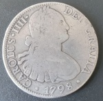 Moeda - Espanha !! valor de 8 Reales !! material prata !! data de 1798 !! peça que originou nosso patacões de 960 Reis !! usados pela Espanha em pagamento pelo nosso açucar !! alto valor de mercado cerca de 500,00 Reais !!