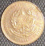 Moeda -Brasil - !!! Valor de 20 reis ano de 1904 !! Material bronze !!  valor estimativa de mercado = 45,00 reais  !!  dificil de aparecer !!