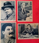 Colecionismo, 4 cartões fotograficos com identificação no verso, Stalim da U.R.S.S., Roosevelt- USA, De Gaulle- França e Churchill na Inglaterra