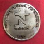 Medalha do Instituto do INMETRO, inauguração da Galeria dos Presidentes, ano de 2002, diâmetro Grande de 89mm!! material em aço cor prata !!